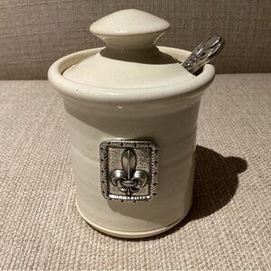 Oregon Stoneware Studio salt Cellar with Crosby & Taylor Pewter Fleur De Lys